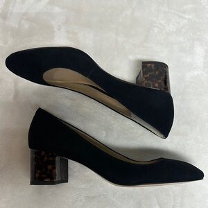 Ann Taylor Black Block Leather Heel Pumps